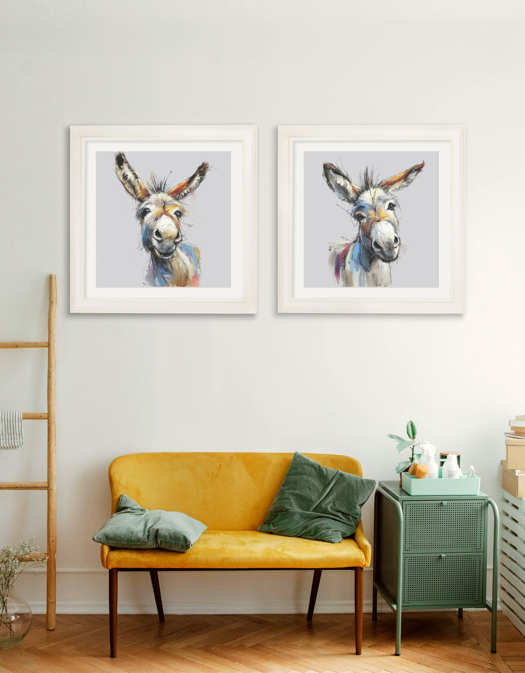 Donkey Jack & Jennet Cosy Sketch - Cream Hurstwood Square Frame - TheArtistsQuarter