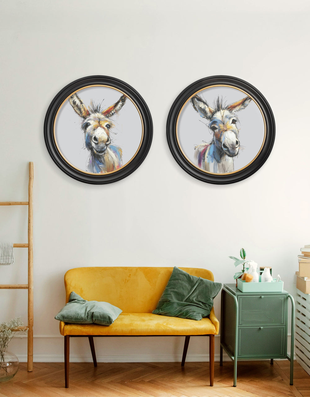 Donkey Jack & Jennet Cosy Sketch - Oxford Round Frame - TheArtistsQuarter