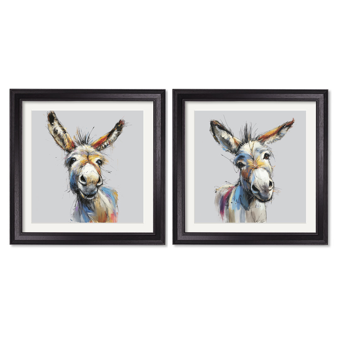 Donkey Jack & Jennet Cosy Sketch - Black Hurstwood Square Frame - TheArtistsQuarter