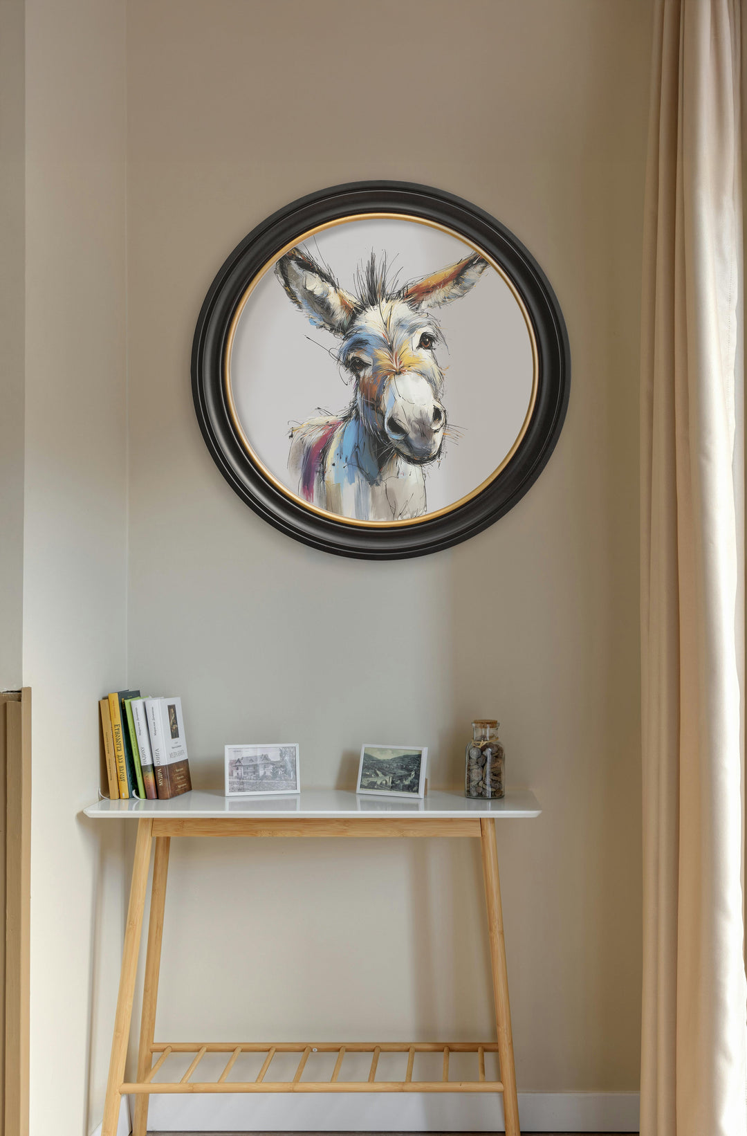 Donkey Jack & Jennet Cosy Sketch - Oxford Round Frame - TheArtistsQuarter