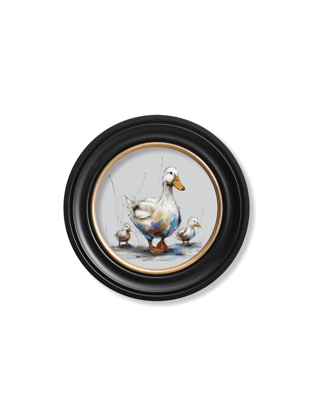 Family of Ducks Cosy Sketch - Oxford Round Frame - TheArtistsQuarter