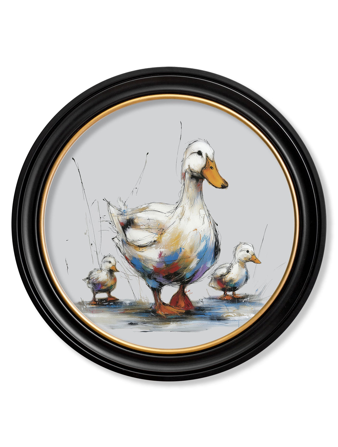 Family of Ducks Cosy Sketch - Oxford Round Frame - TheArtistsQuarter