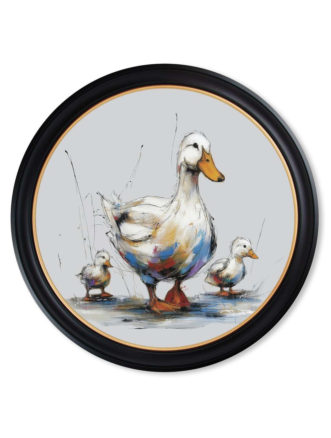 Family of Ducks Cosy Sketch - Oxford Round Frame - TheArtistsQuarter