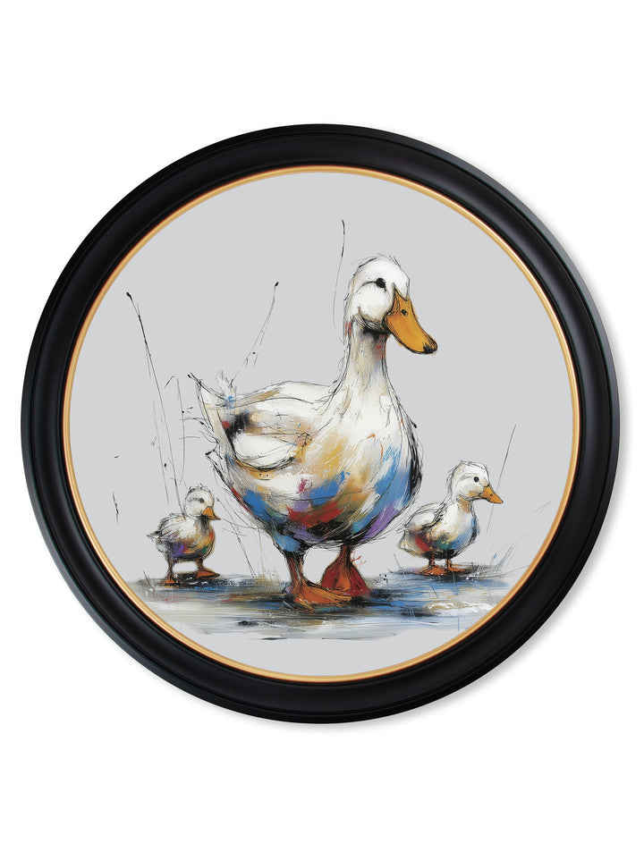 Family of Ducks Cosy Sketch - Oxford Round Frame - TheArtistsQuarter