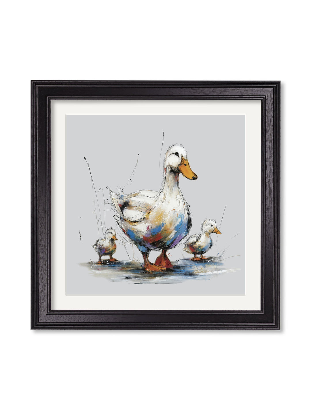 Family of Ducks Cosy Sketch - Black Hurstwood Square Frame - TheArtistsQuarter
