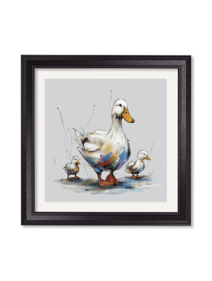 Family of Ducks Cosy Sketch - Black Hurstwood Square Frame - TheArtistsQuarter