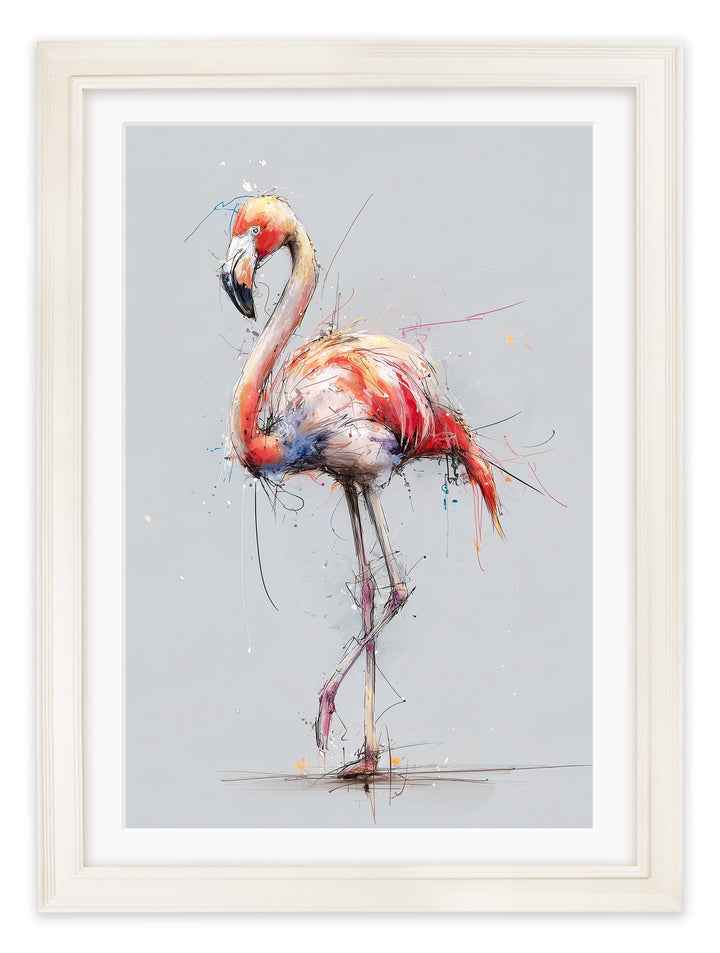Pink Flamingo Cosy Sketch - Cream Hurstwood Frame - TheArtistsQuarter