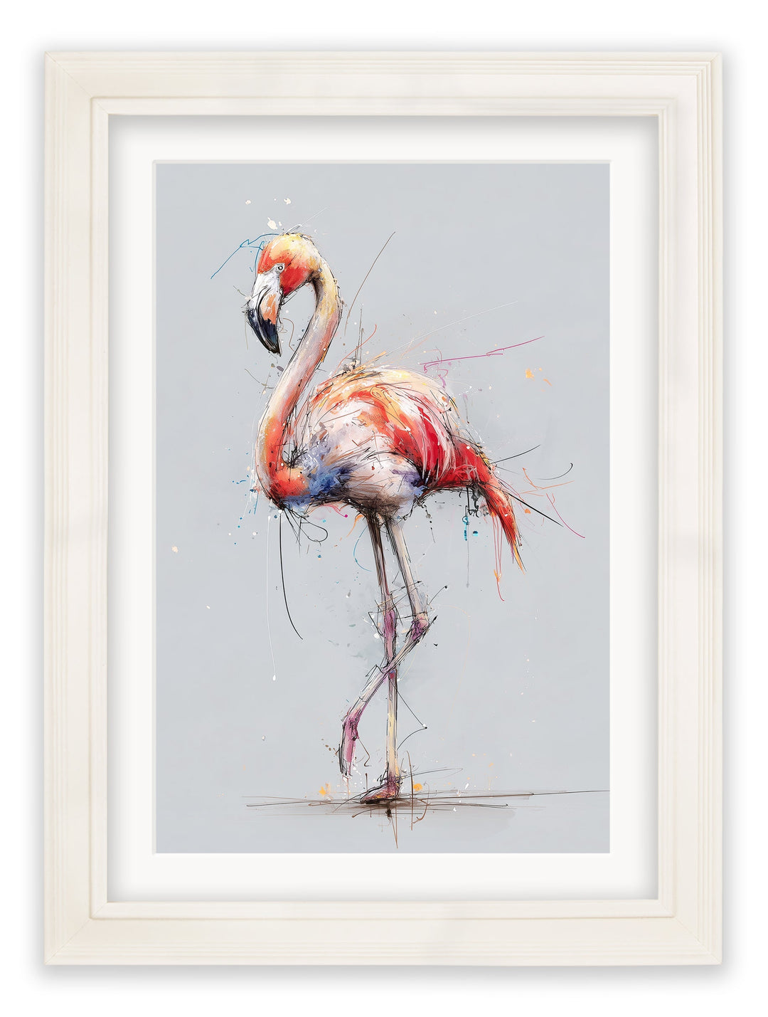 Pink Flamingo Cosy Sketch - Cream Hurstwood Frame - TheArtistsQuarter