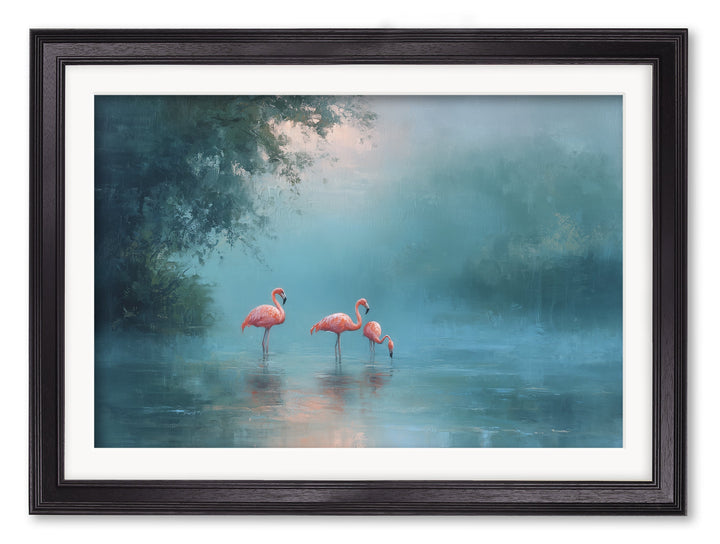 Misty Lake Flamingos - Black Hurstwood Frame - TheArtistsQuarter