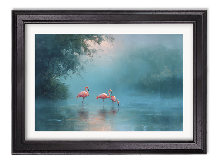 Misty Lake Flamingos - Black Hurstwood Frame - TheArtistsQuarter