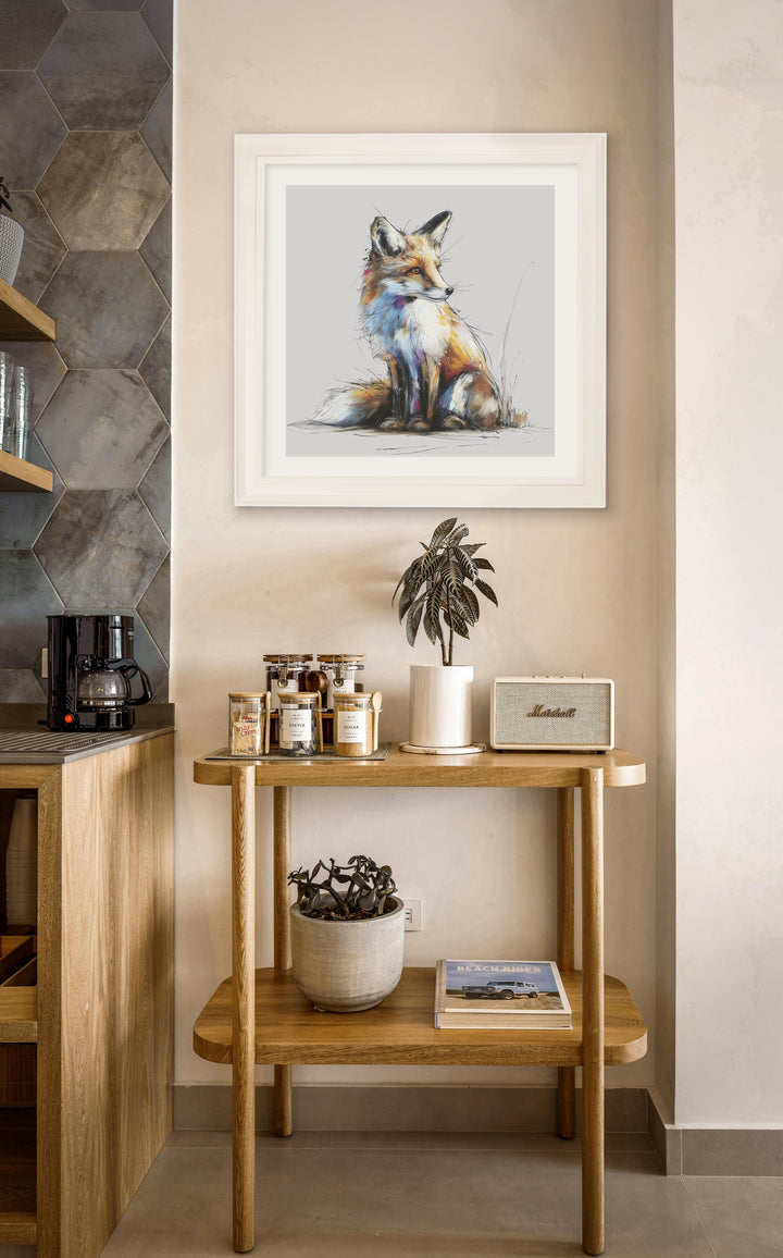 Little Fox Cosy Sketch - Cream Hurstwood Square Frame - TheArtistsQuarter