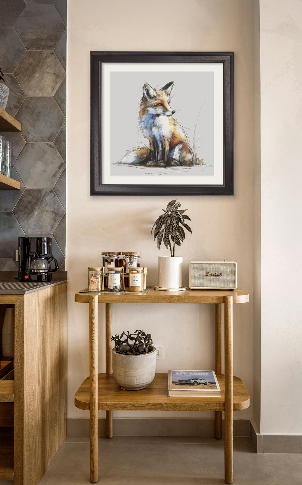 Little Fox Cosy Sketch - Black Hurstwood Square Frame - TheArtistsQuarter
