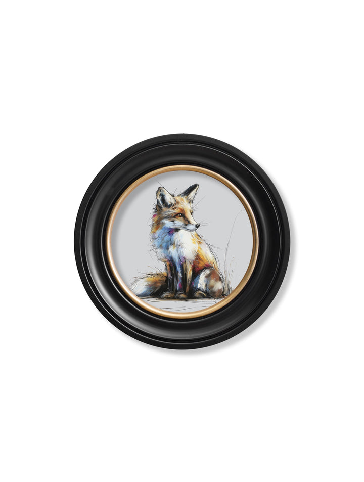 Little Fox Cosy Sketch - Oxford Round Frame - TheArtistsQuarter