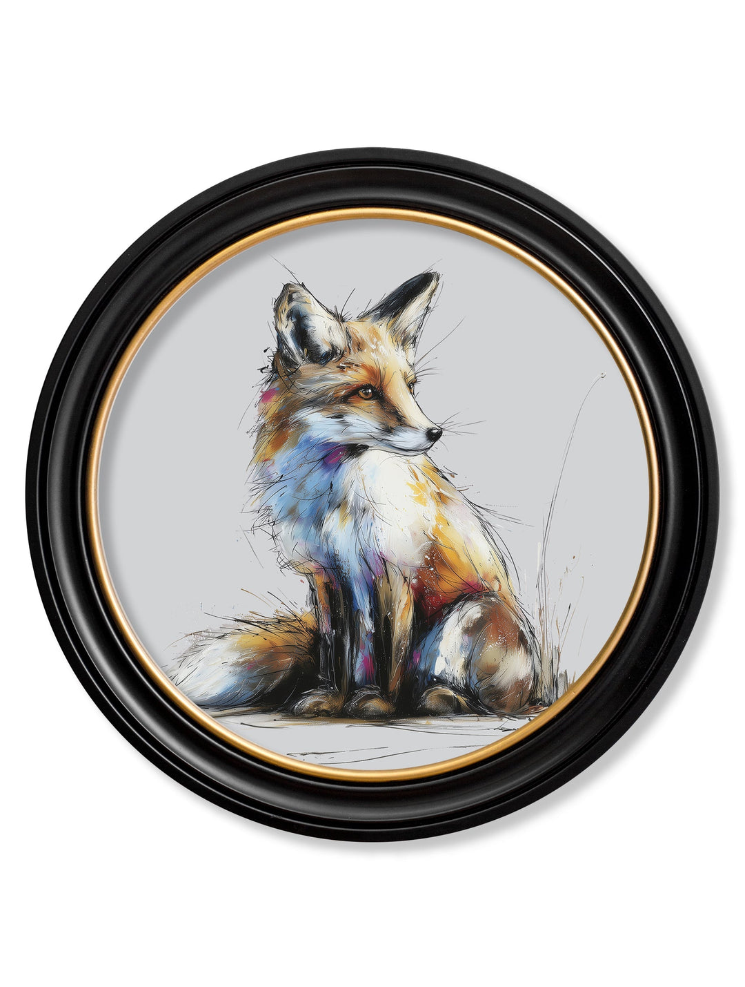 Little Fox Cosy Sketch - Oxford Round Frame - TheArtistsQuarter