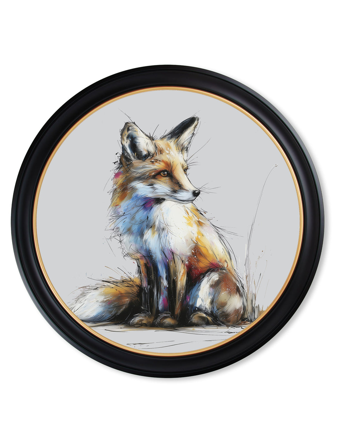 Little Fox Cosy Sketch - Oxford Round Frame - TheArtistsQuarter