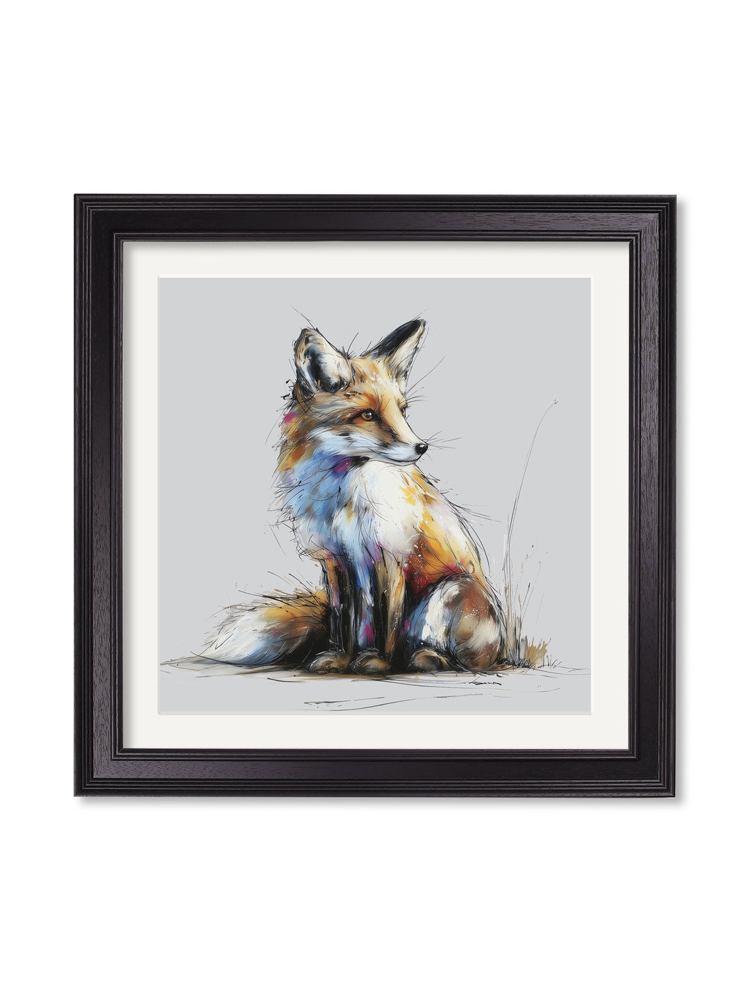 Little Fox Cosy Sketch - Black Hurstwood Square Frame - TheArtistsQuarter