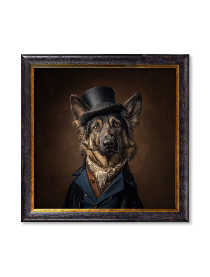 Count Von Shepherd - Gentleman German Shepherd Oxford Square Frame - TheArtistsQuarter
