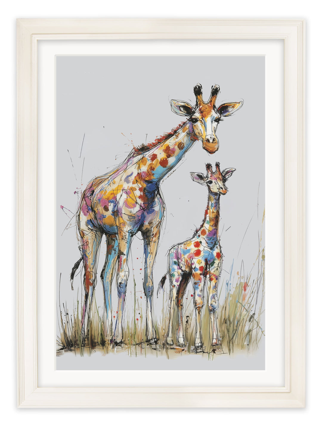 Family of Giraffes Cosy Sketch - Cream Hurstwood Frame - TheArtistsQuarter