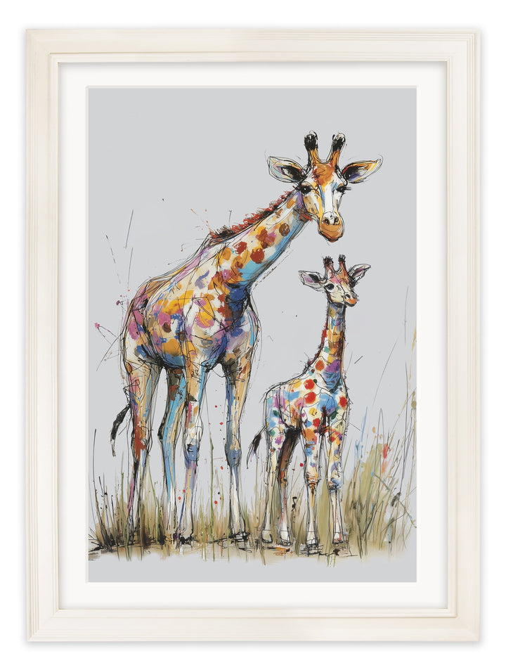 Family of Giraffes Cosy Sketch - Cream Hurstwood Frame - TheArtistsQuarter