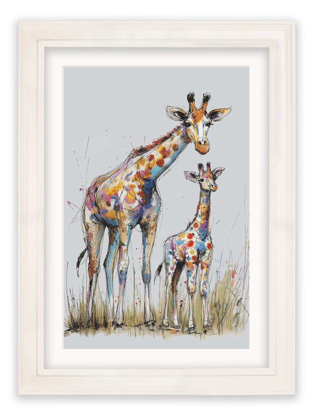 Family of Giraffes Cosy Sketch - Cream Hurstwood Frame - TheArtistsQuarter
