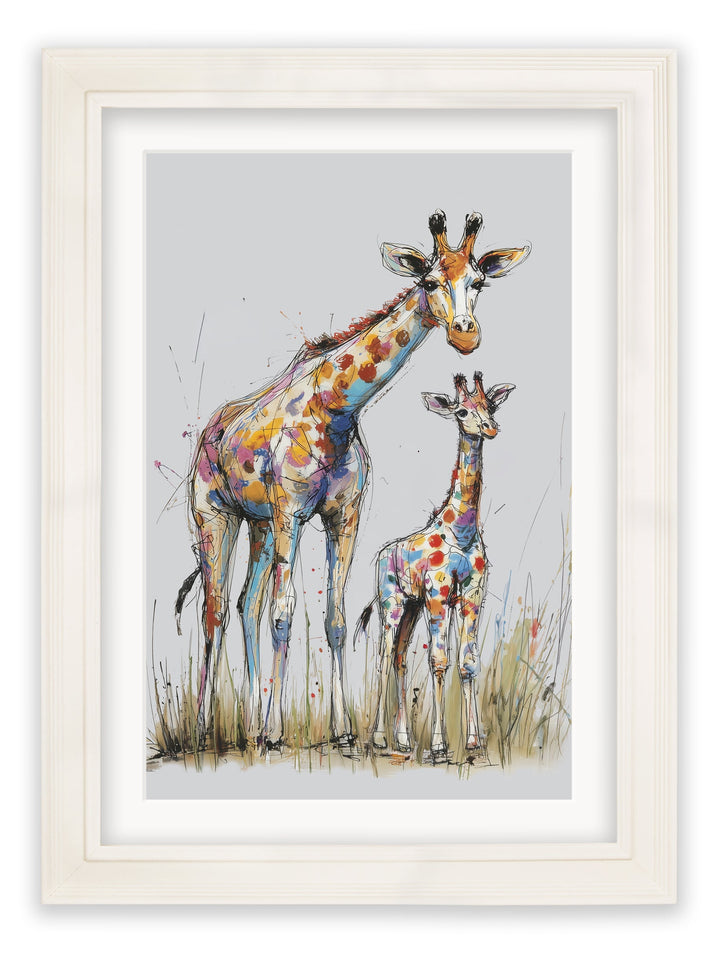 Family of Giraffes Cosy Sketch - Cream Hurstwood Frame - TheArtistsQuarter