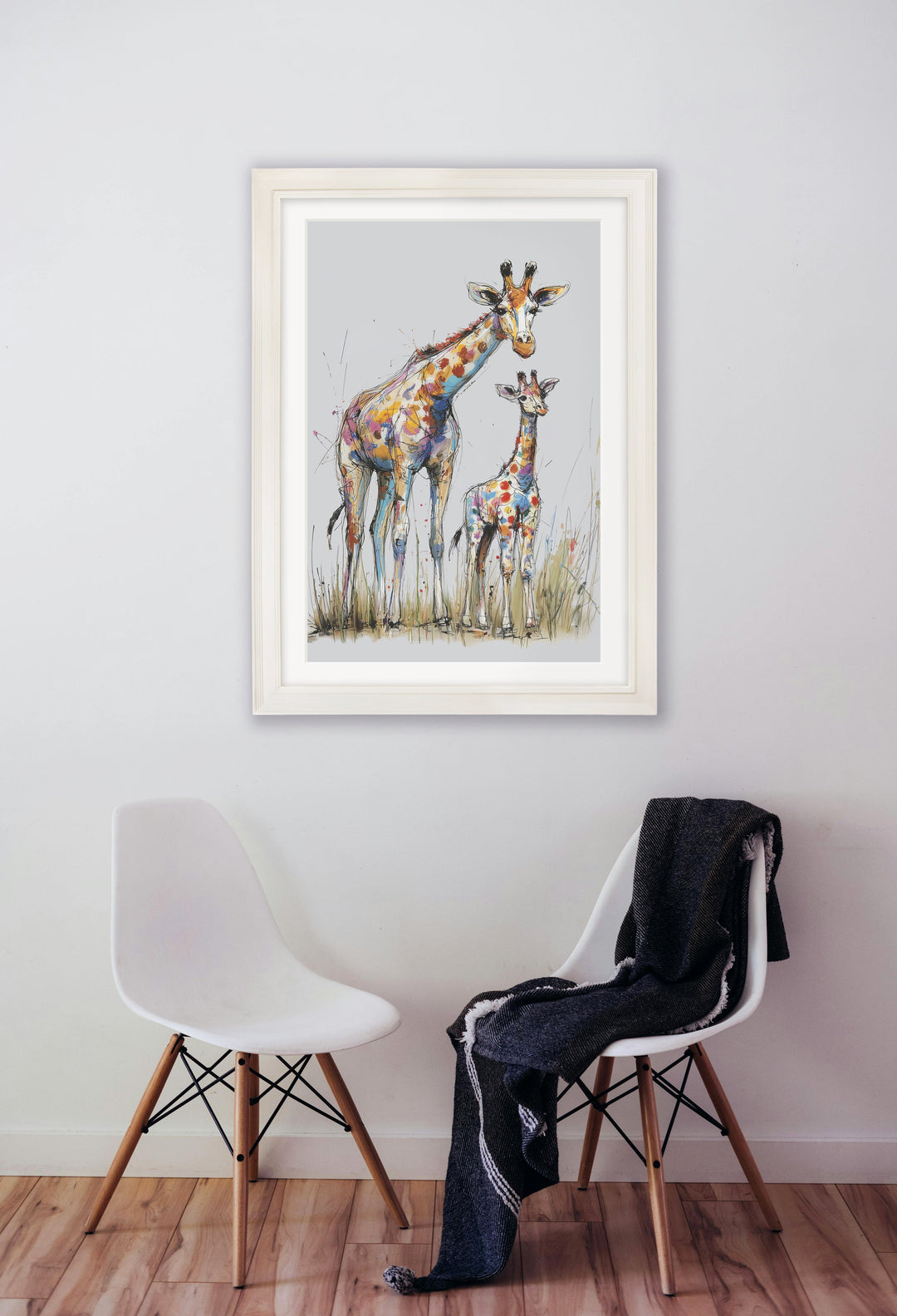 Family of Giraffes Cosy Sketch - Cream Hurstwood Frame - TheArtistsQuarter