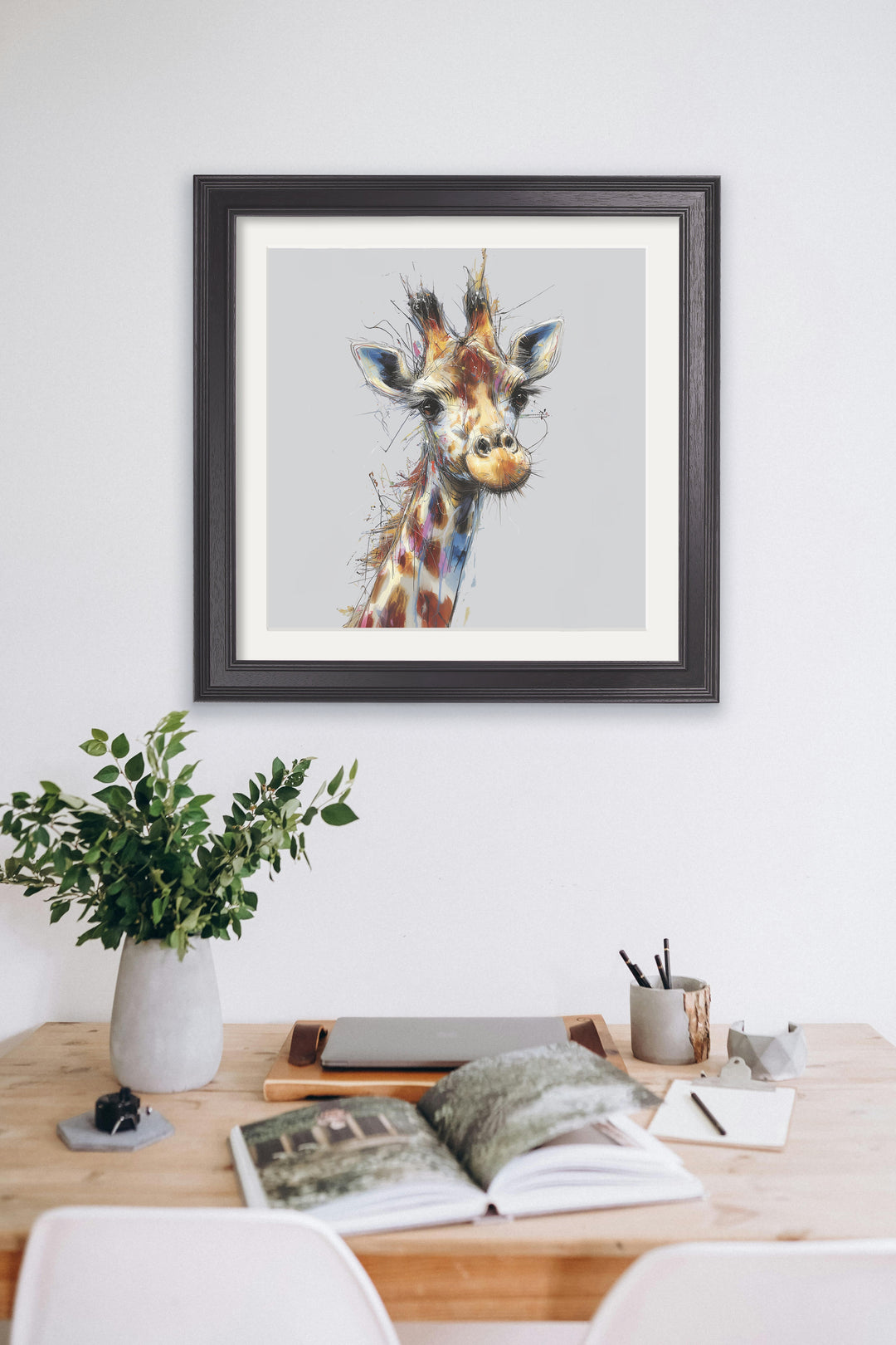 Tall Giraffe Cosy Sketch - Black Hurstwood Square Frame - TheArtistsQuarter