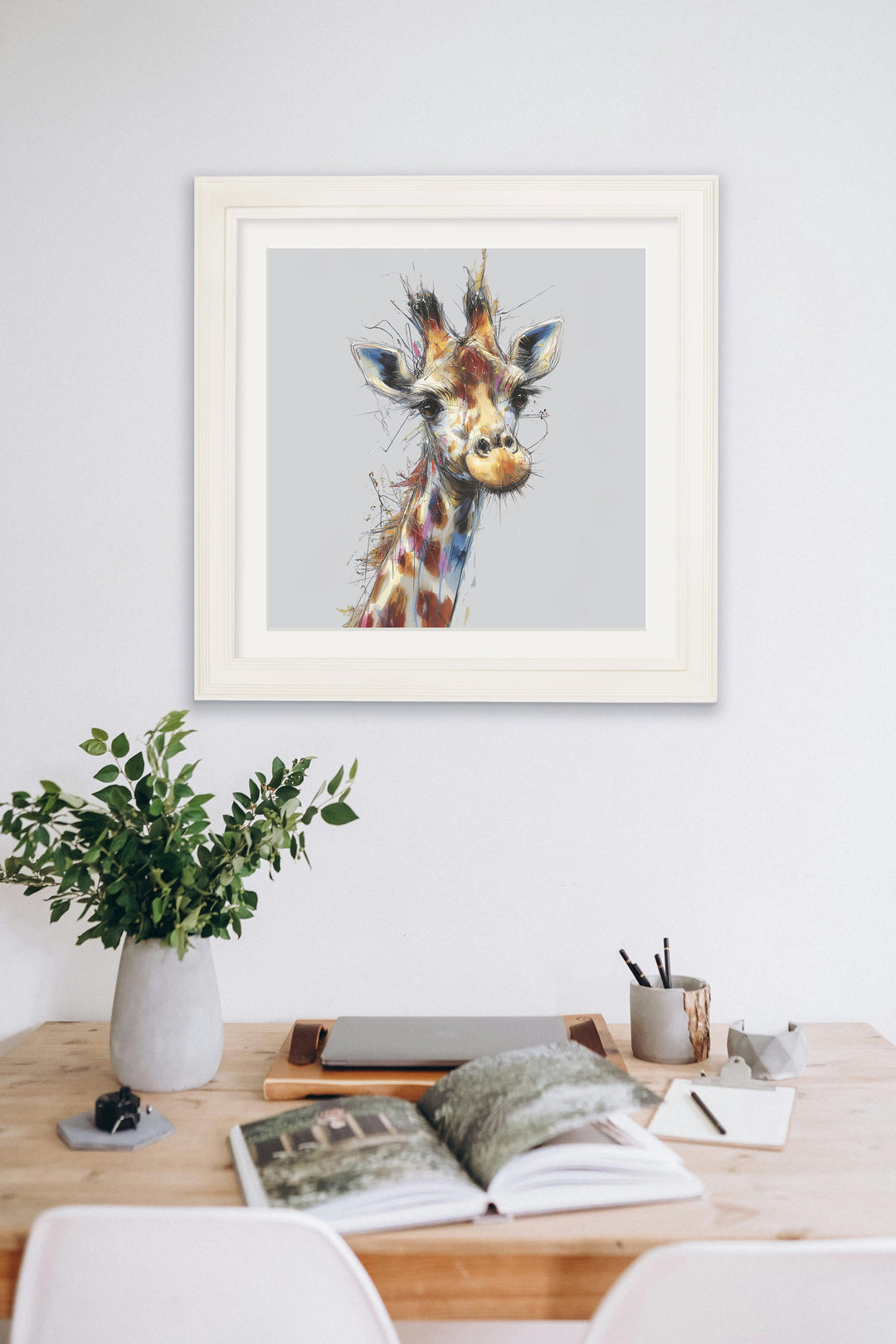 Tall Giraffe Cosy Sketch - Cream Hurstwood Square Frame - TheArtistsQuarter