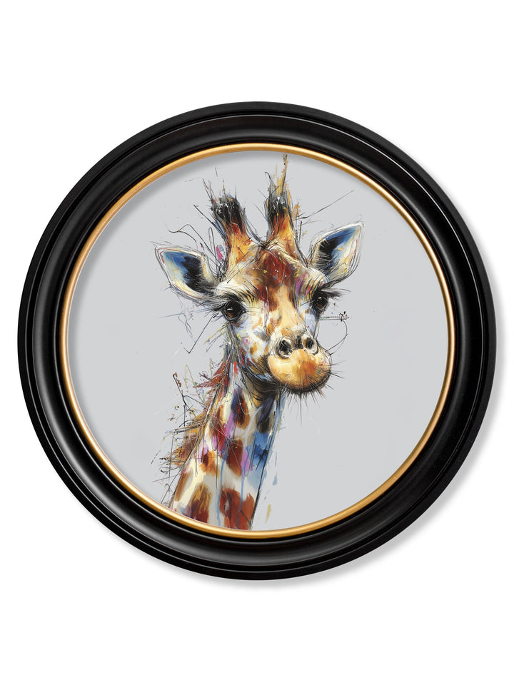 Tall Giraffe Cosy Sketch - Oxford Round Frame - TheArtistsQuarter