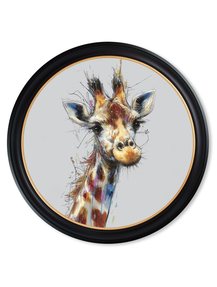 Tall Giraffe Cosy Sketch - Oxford Round Frame - TheArtistsQuarter