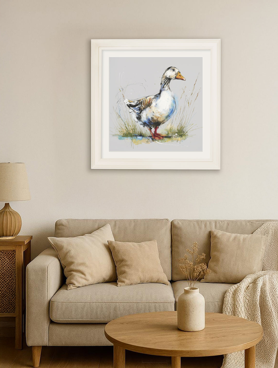 White Goose Cosy Sketch - Cream Hurstwood Square Frame - TheArtistsQuarter