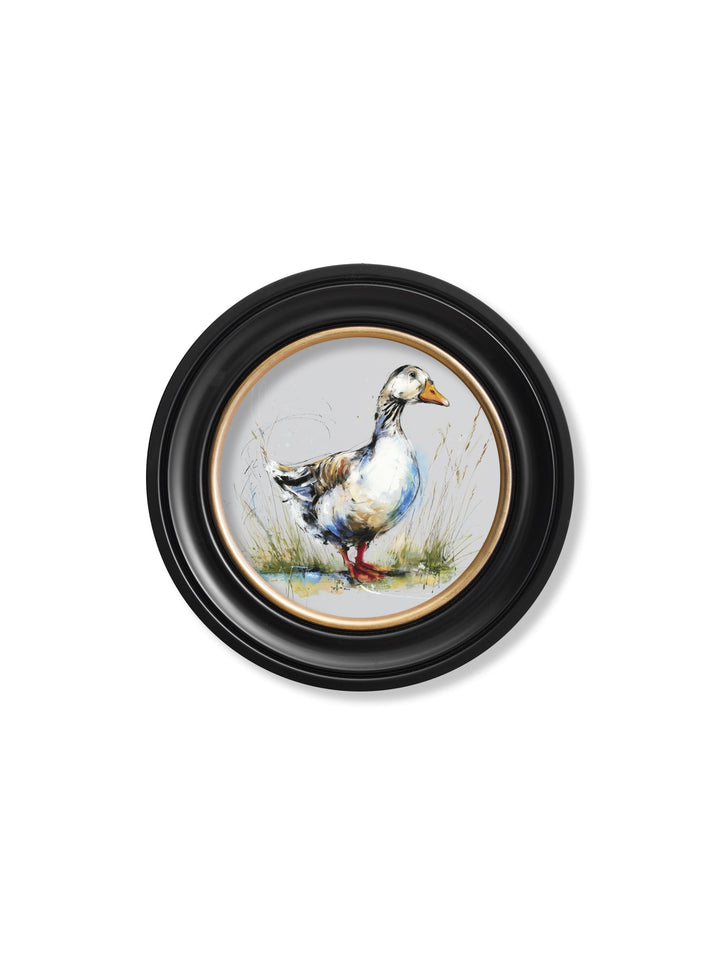 White Goose Cosy Sketch - Oxford Round Frame - TheArtistsQuarter