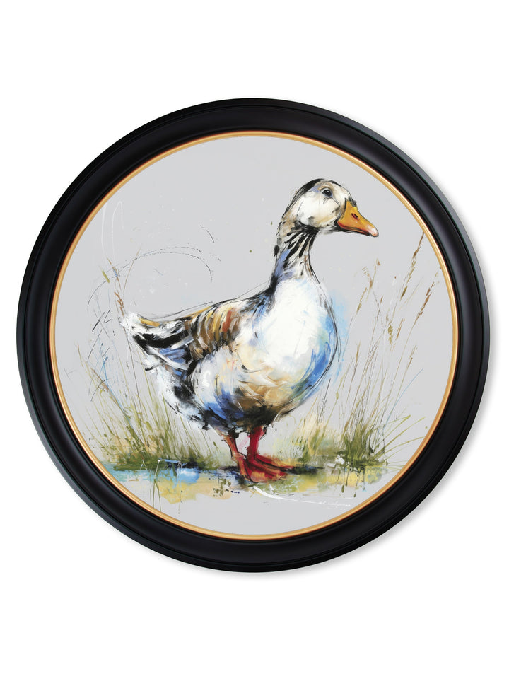 White Goose Cosy Sketch - Oxford Round Frame - TheArtistsQuarter