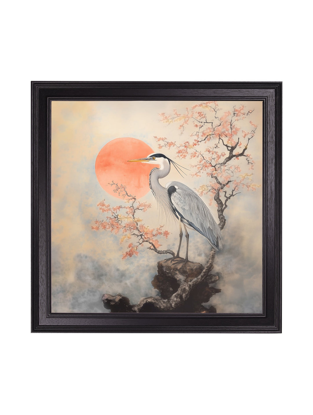 Japanese Twin Herons - Black Hurstwood Square Frame - TheArtistsQuarter