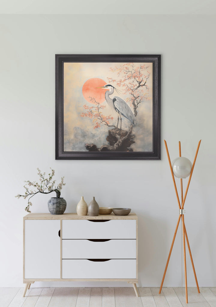 Japanese Twin Herons - Black Hurstwood Square Frame - TheArtistsQuarter
