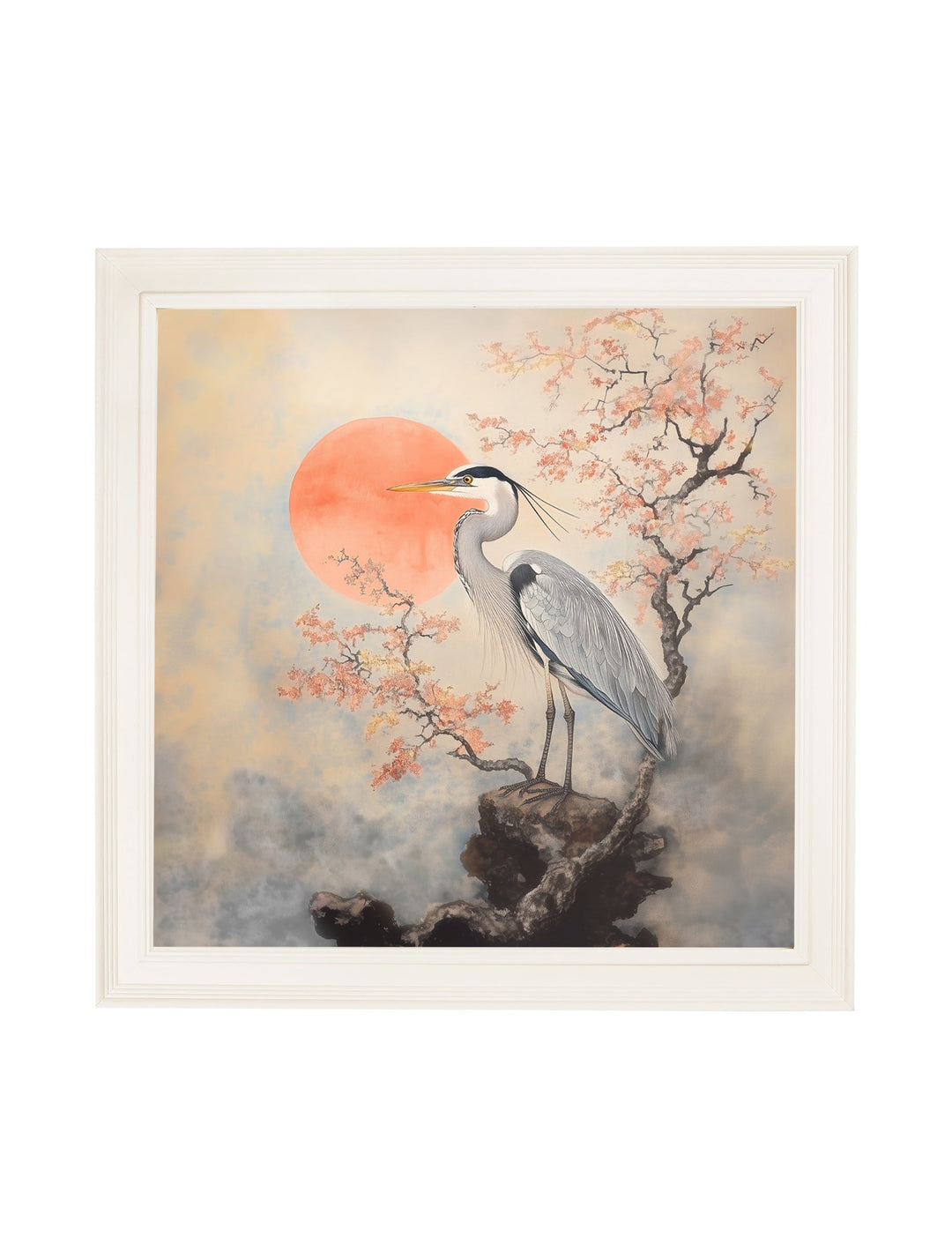 Japanese Twin Herons - Cream Hurstwood Square Frame - TheArtistsQuarter