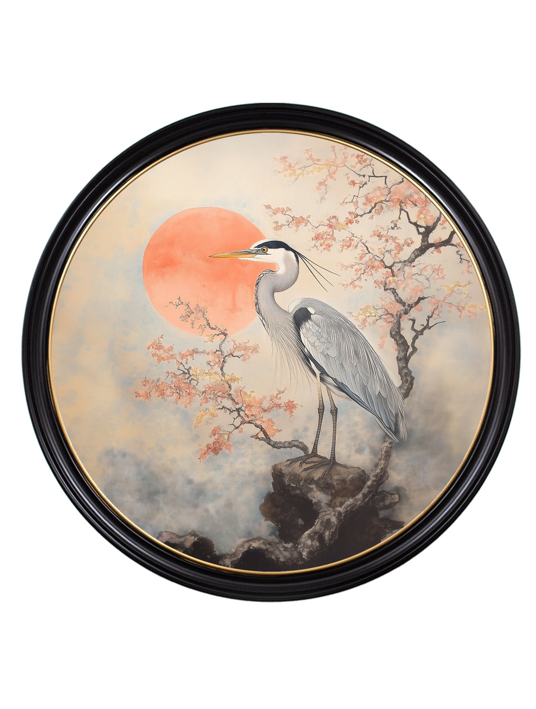 Japanese Twin Herons - Oxford Round Frame - TheArtistsQuarter