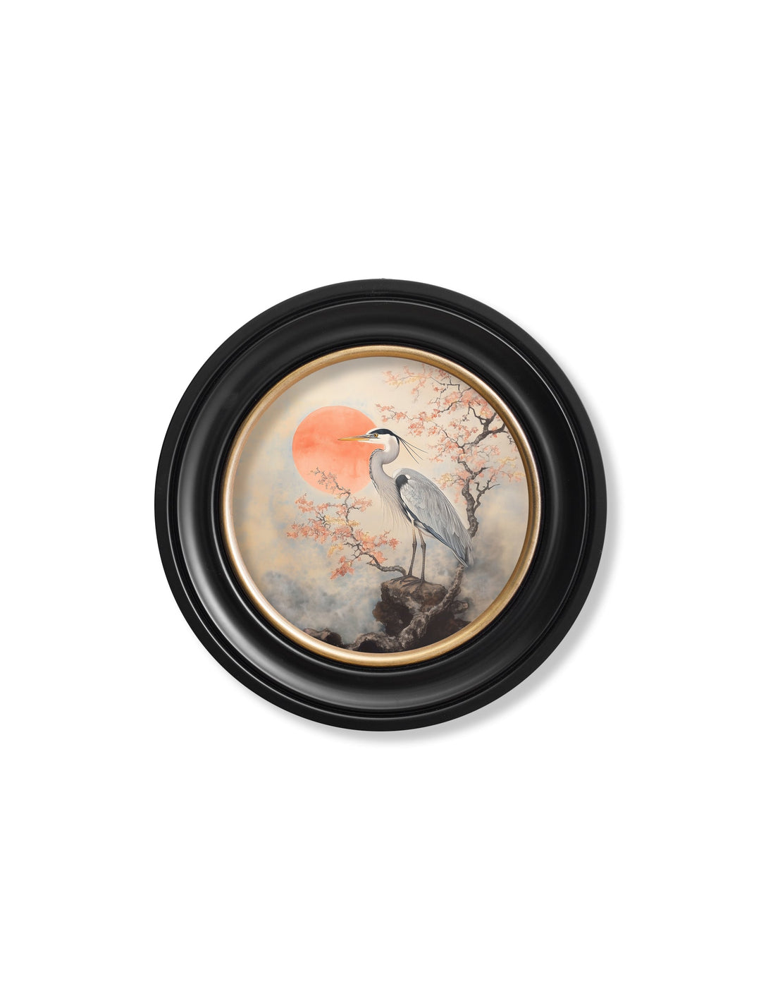Japanese Twin Herons - Oxford Round Frame - TheArtistsQuarter