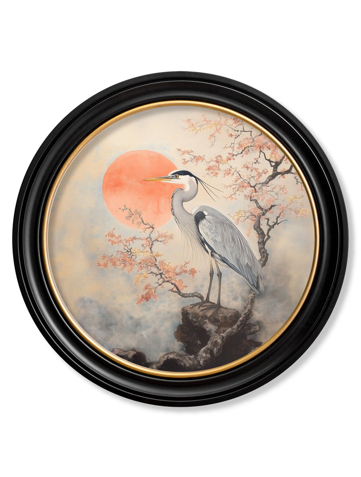 Japanese Twin Herons - Oxford Round Frame - TheArtistsQuarter