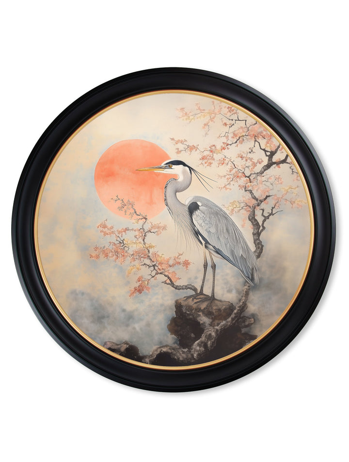 Japanese Twin Herons - Oxford Round Frame - TheArtistsQuarter