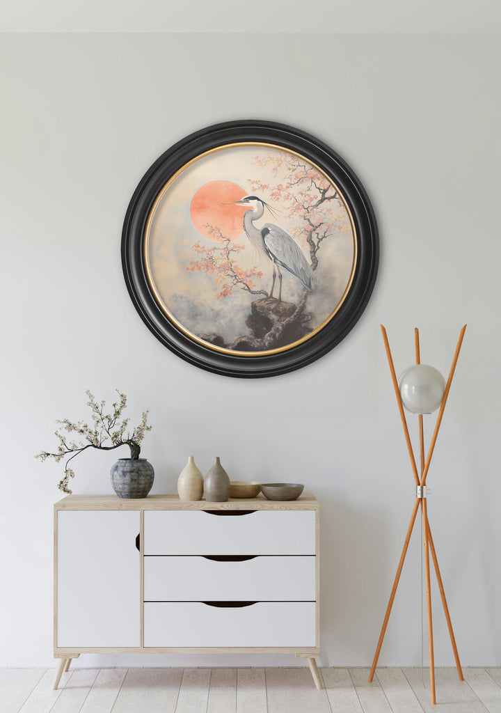 Japanese Twin Herons - Oxford Round Frame - TheArtistsQuarter