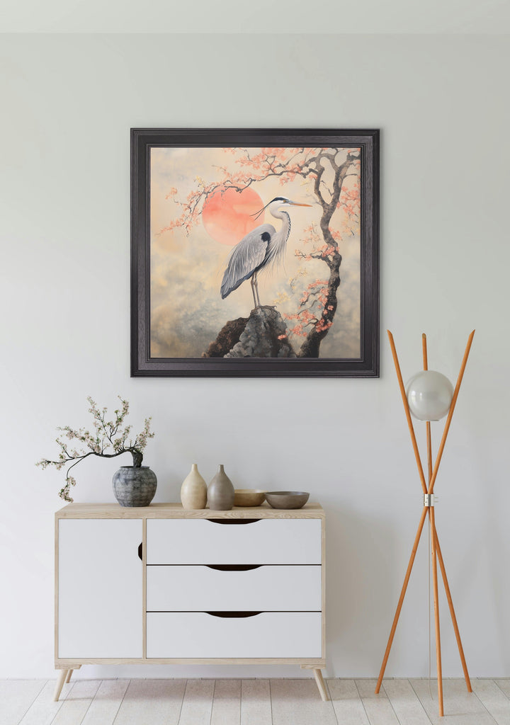 Japanese Twin Herons - Black Hurstwood Square Frame - TheArtistsQuarter