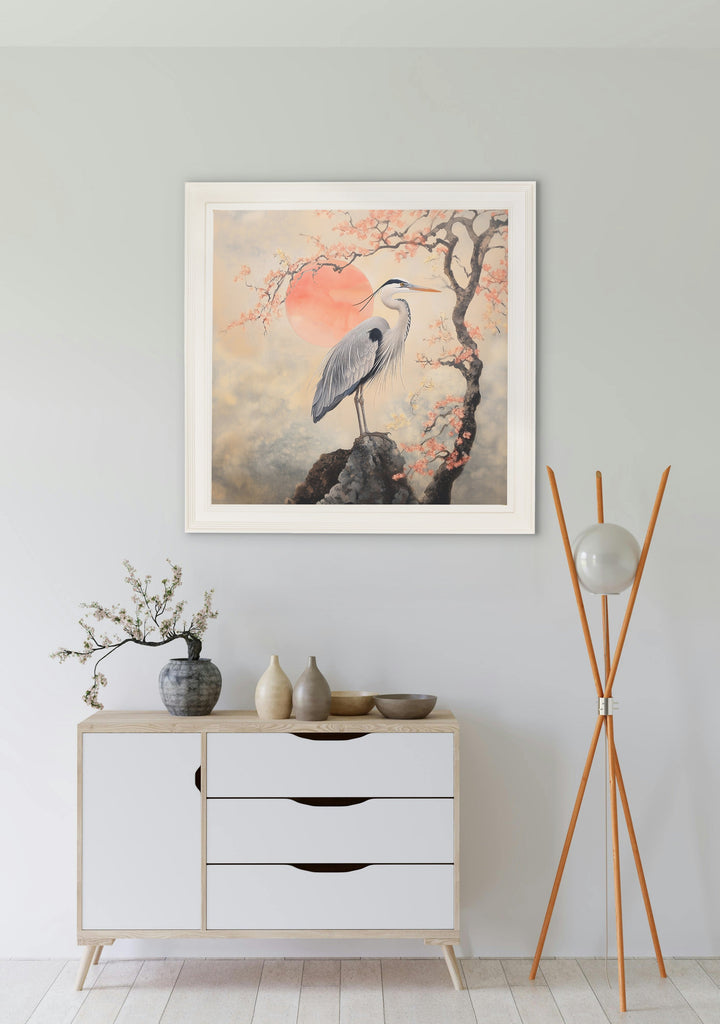 Japanese Twin Herons - Cream Hurstwood Square Frame - TheArtistsQuarter