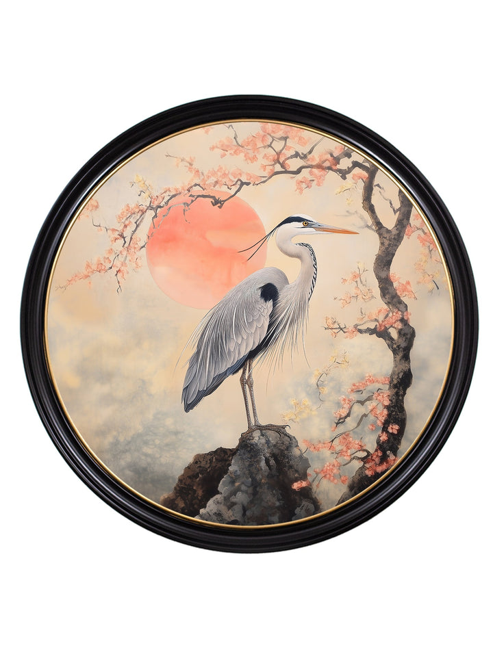 Japanese Twin Herons - Oxford Round Frame - TheArtistsQuarter
