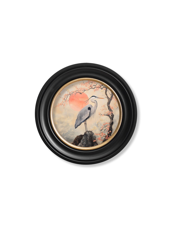 Japanese Twin Herons - Oxford Round Frame - TheArtistsQuarter