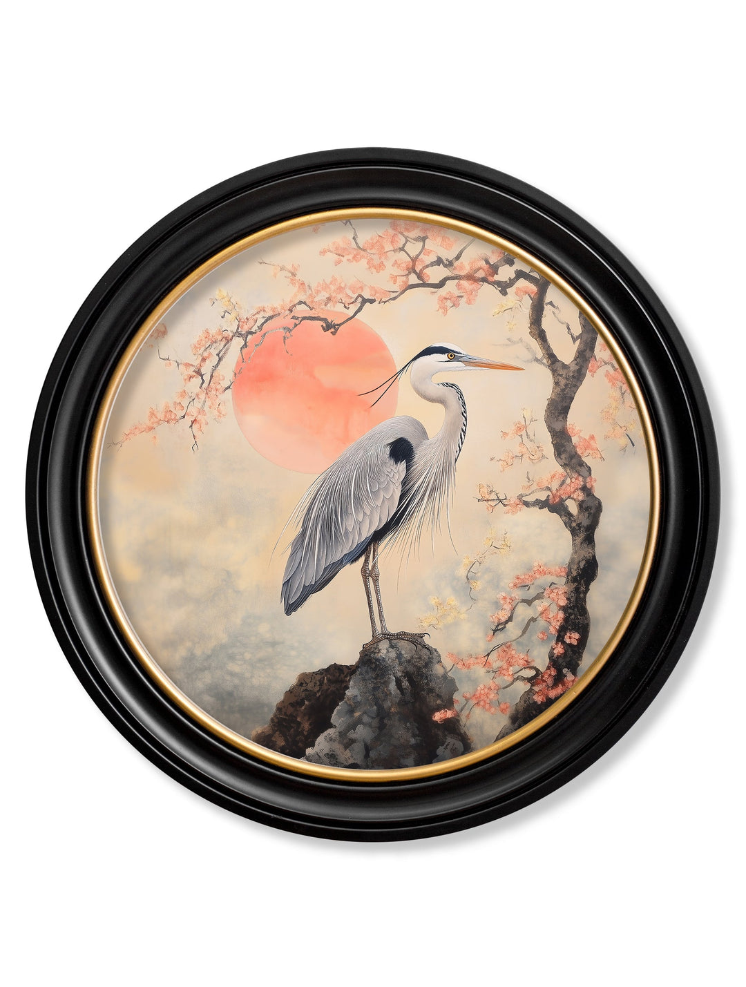 Japanese Twin Herons - Oxford Round Frame - TheArtistsQuarter