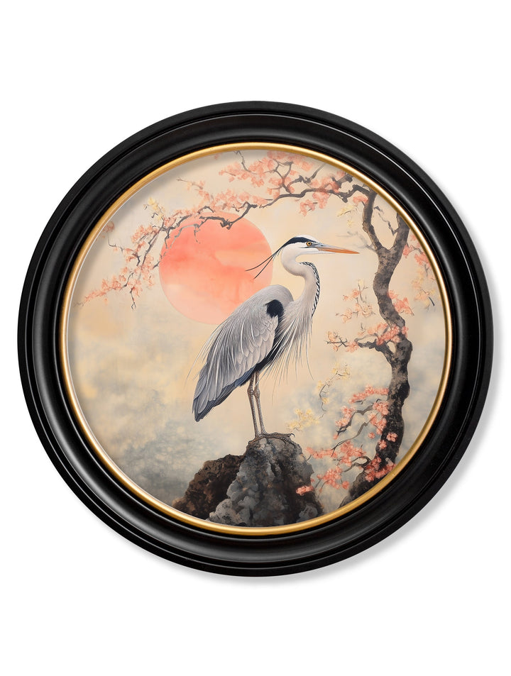 Japanese Twin Herons - Oxford Round Frame - TheArtistsQuarter