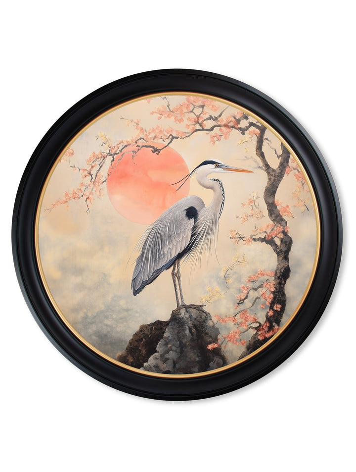 Japanese Twin Herons - Oxford Round Frame - TheArtistsQuarter