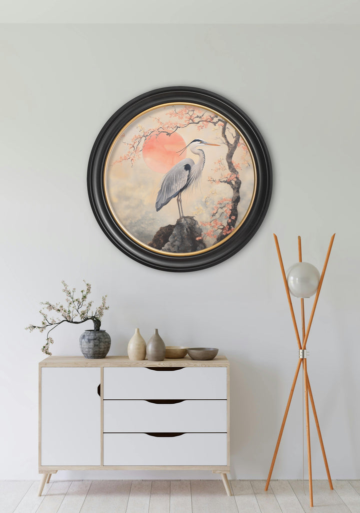 Japanese Twin Herons - Oxford Round Frame - TheArtistsQuarter