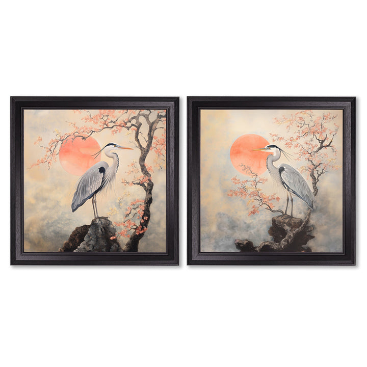 Japanese Twin Herons - Black Hurstwood Square Frame - TheArtistsQuarter